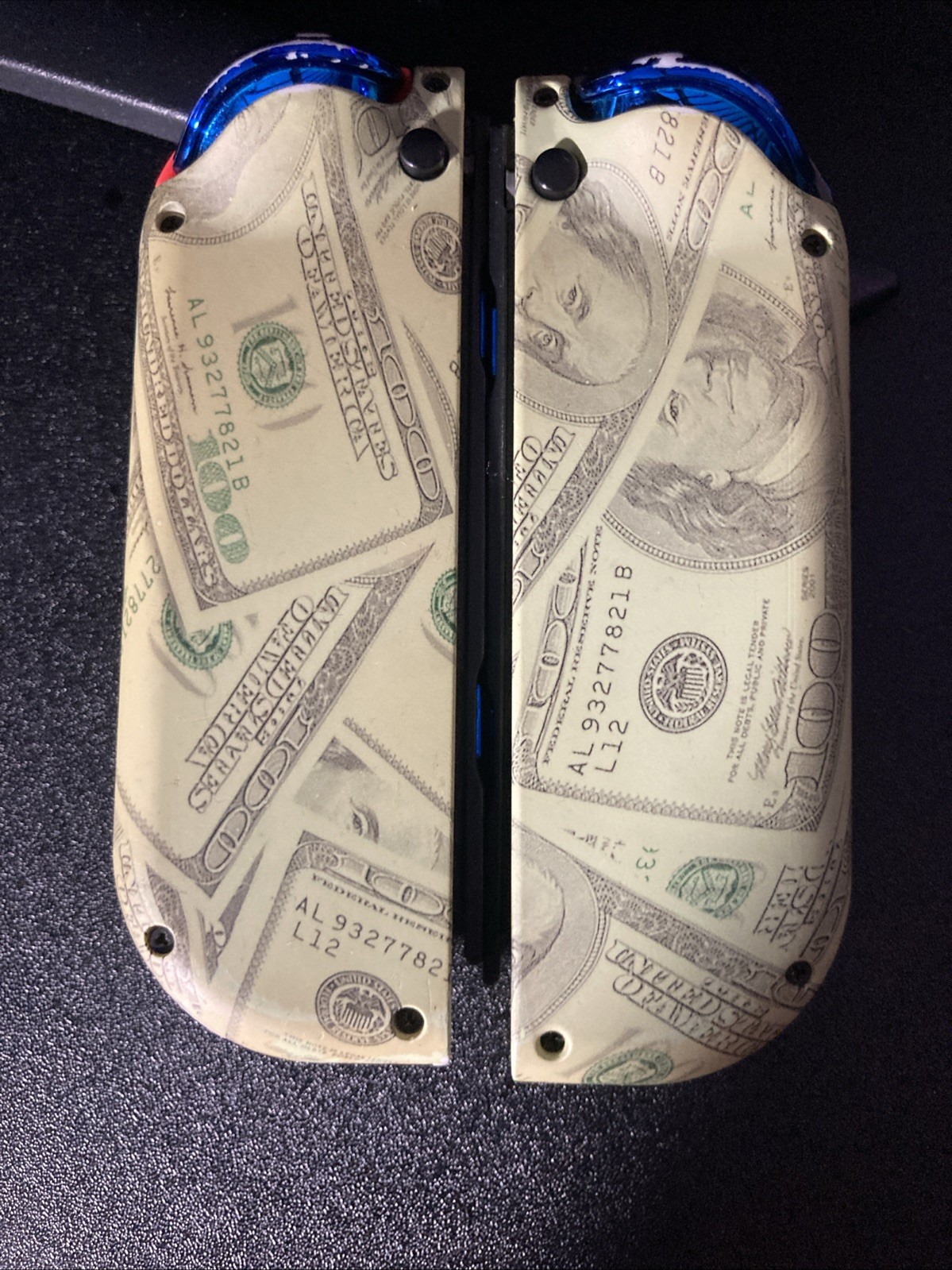 Custom Money Joycons Small Paint Scuffs On The Face Buttons And The ZL and ZR