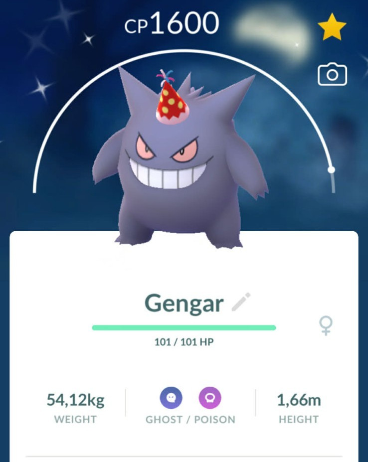 ✨ Shiny Gengar wearing a party hat ✨ – P T C – 20k stardust – Description
