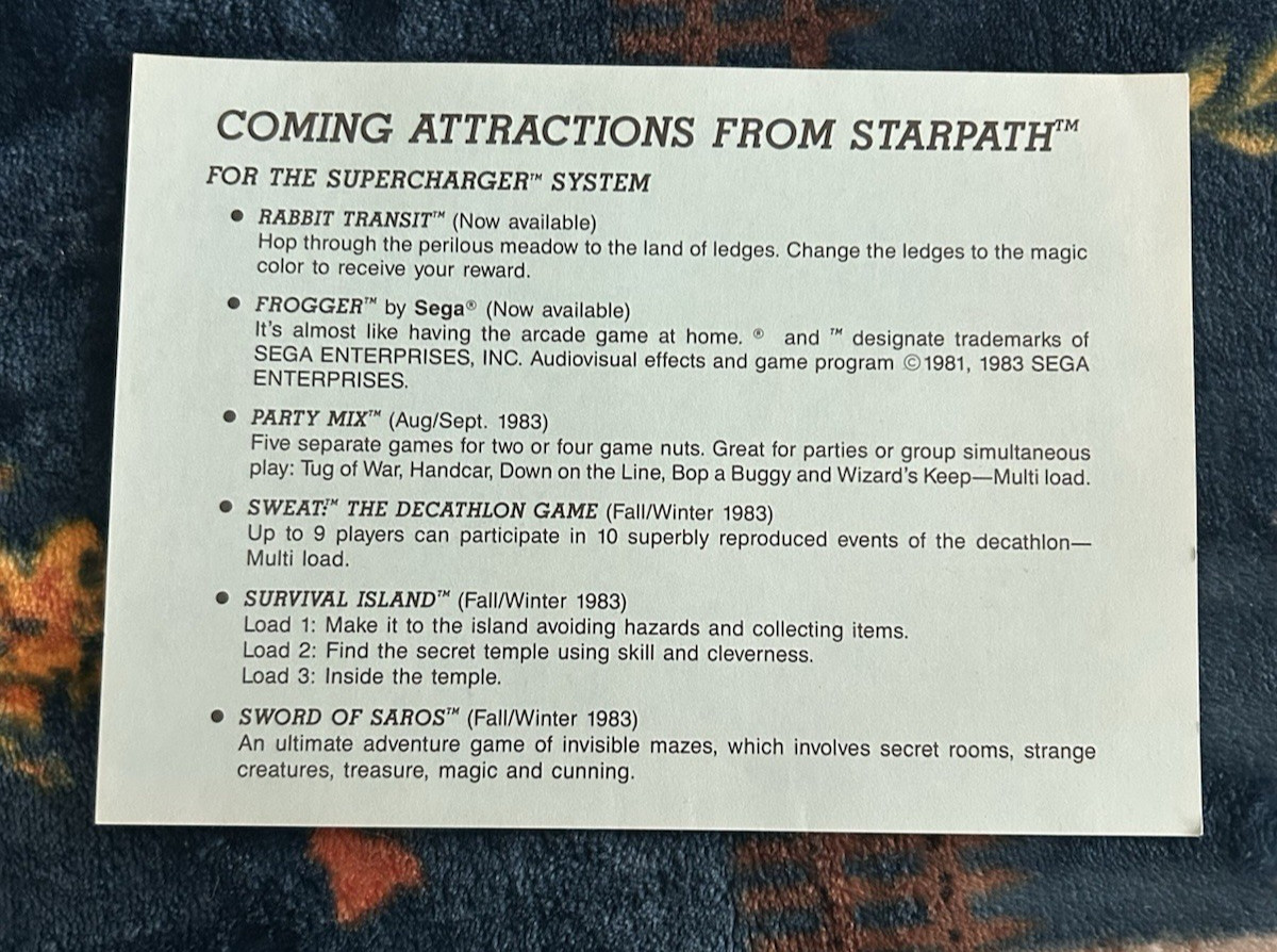 1983 Starpath Supercharger Coming Attractions Promo Insert Flyer Atari 2600 RARE