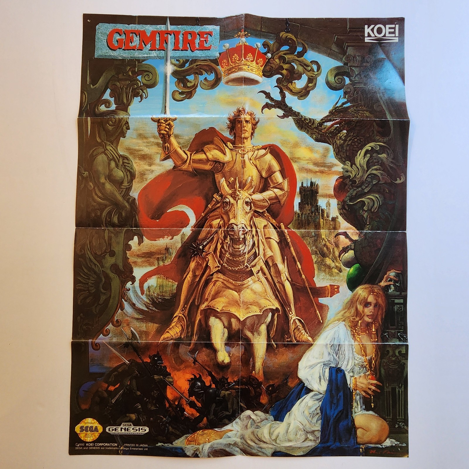 Gemfire Poster Map ONLY Sega Genesis Foldable Insert * Two Sided