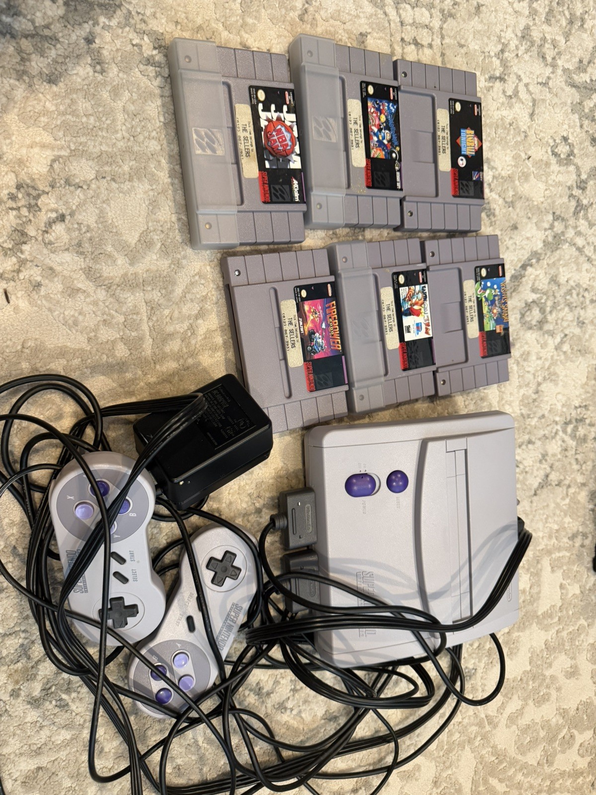 Super Nintendo Console With Two controllers And 10 Games