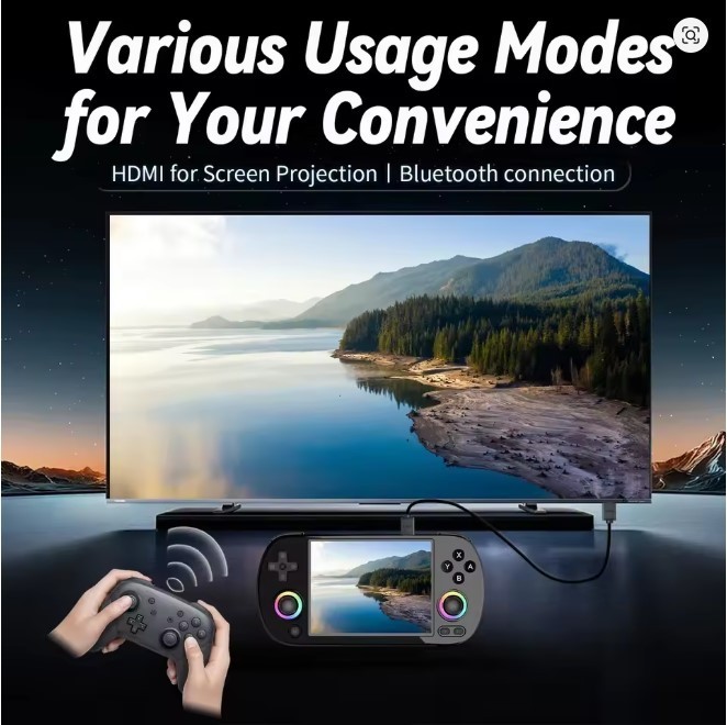 RG40XX H Handheld Game Console 4” Screen Linux System Joystick RGB Light Effect
