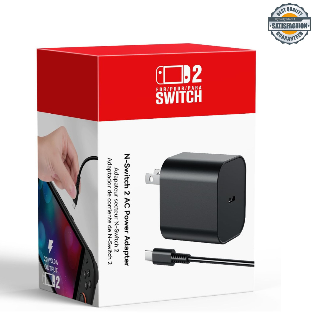 Switch 2 Charger 60W USB-C PD Fast Charging Adapter 5FT Cable Dock TV