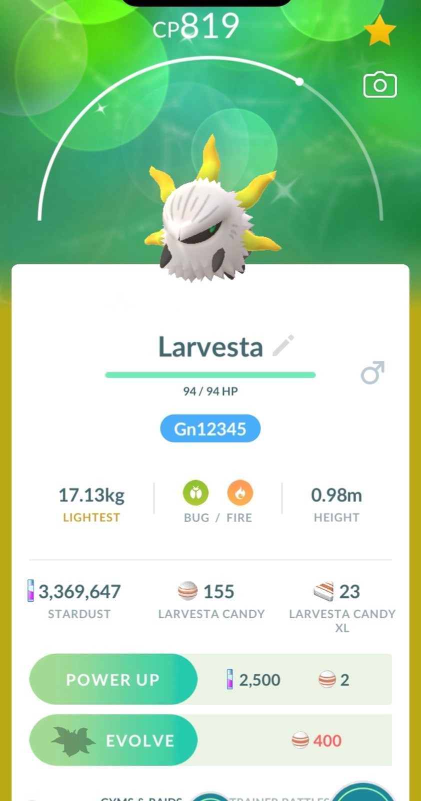 Pokemon✨Shiny Larvesta✨30 days Friendship available✨TRA-DE✨Go Fest 2026✨