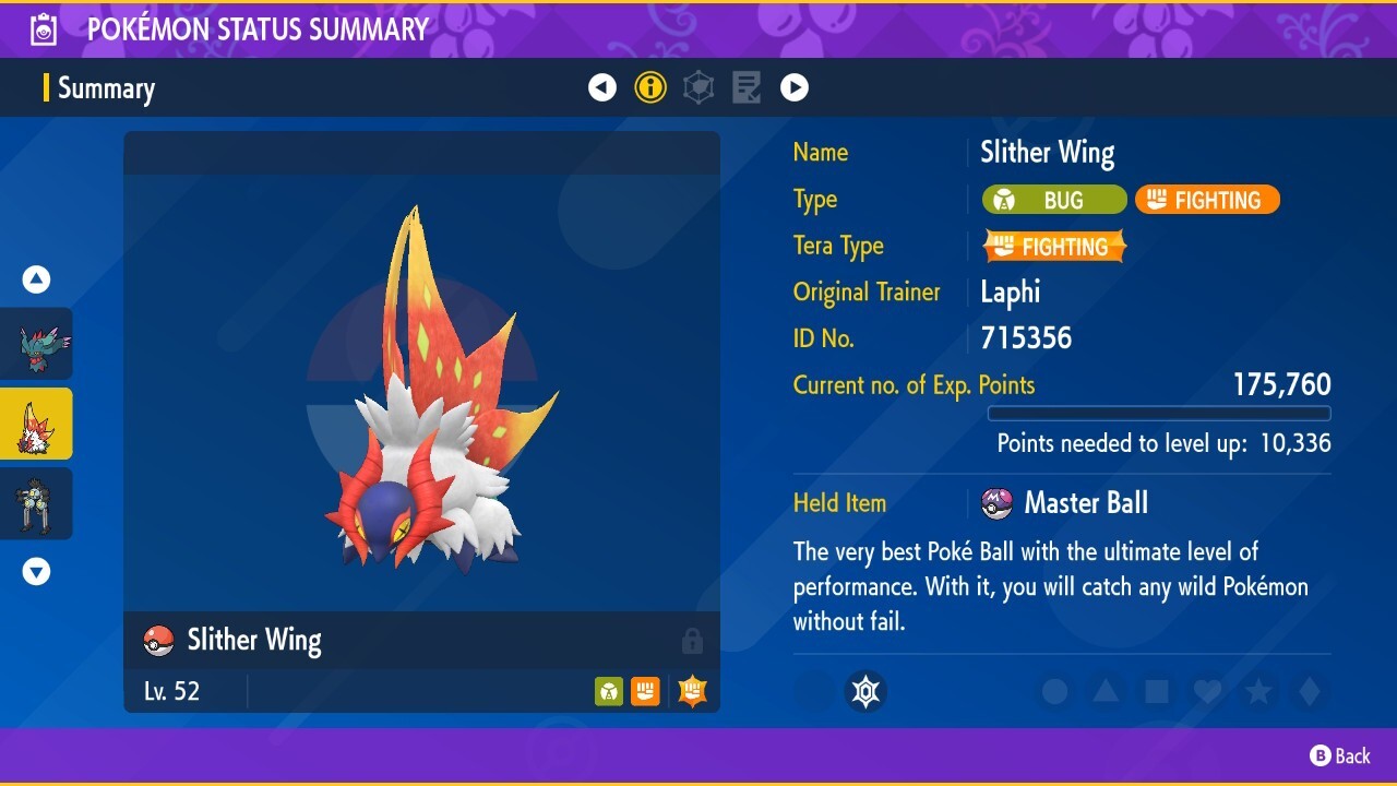 Non-Shiny Slither Wing 6IV Lv52 Adamant Volcarona Paradox Pokemon Scarlet Violet