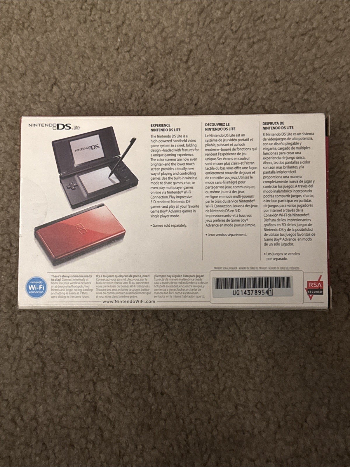 Nintendo DS Lite Crimson – Red/Black, Never Used Open Box Still In Packaging