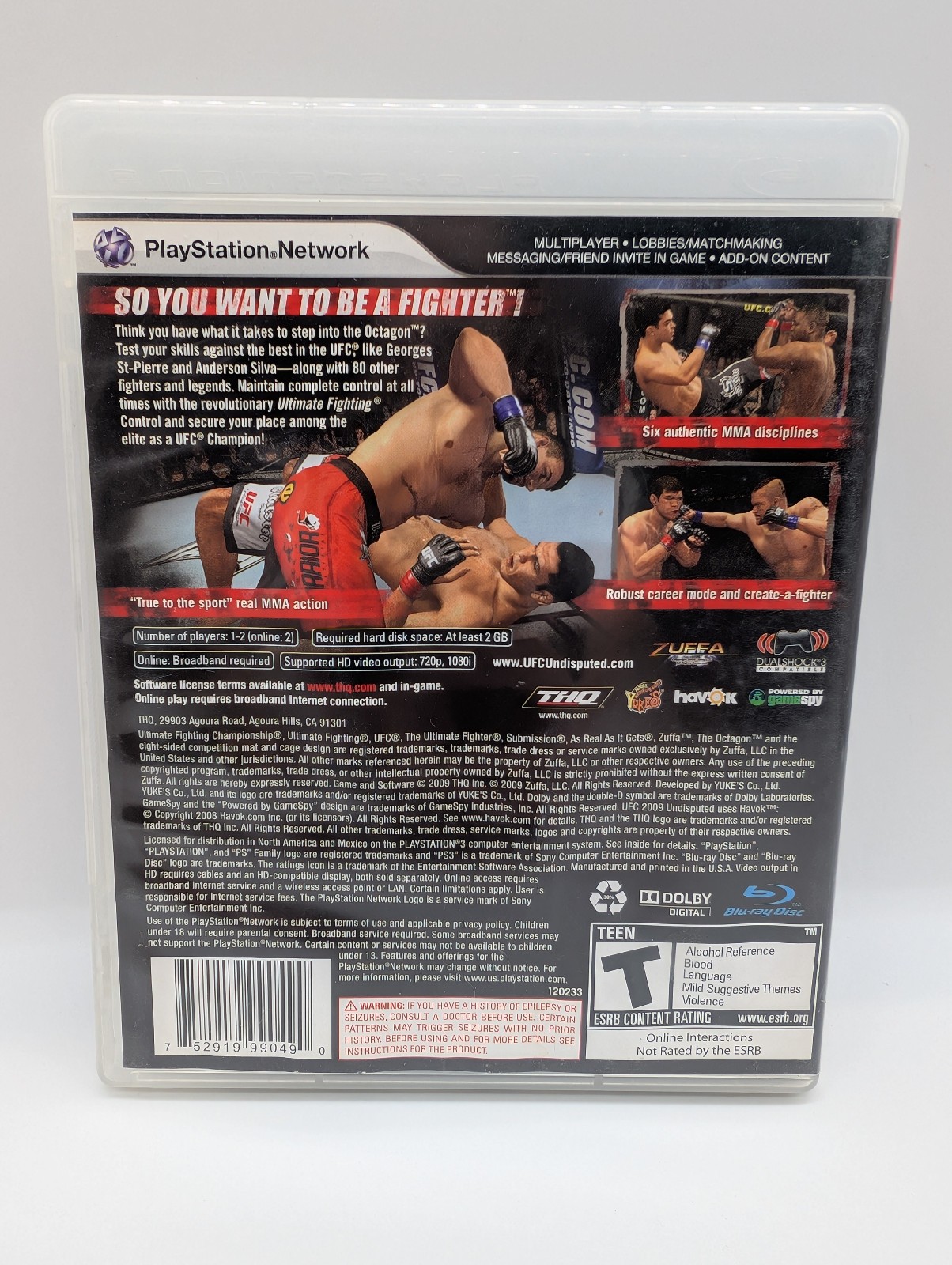 UFC Undisputed 2009 (PS3 PlayStation 3, 2009) W/MANUAL, WATERDAMAGE COVER BOTTOM