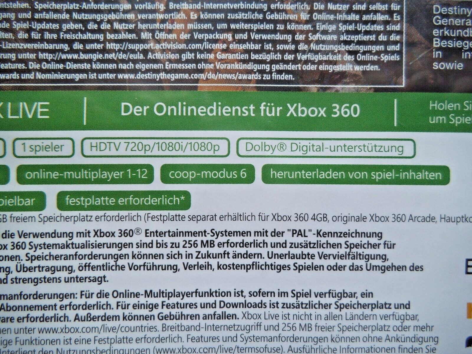 D E S T I N Y (Microsoft XBOX 360) original packaging without manual