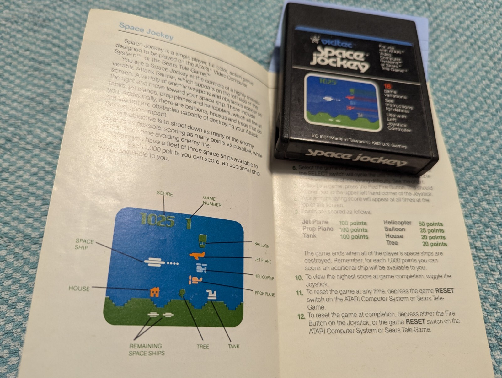 1982 Vidtec SPACE JOCKEY video Game For Atari 2600 & Instructions