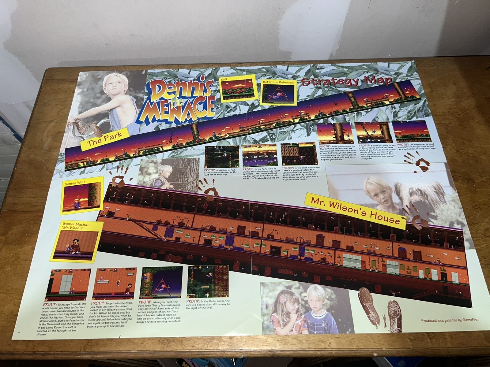 Dennis the Menace Super Nintendo Promo Poster: 2 Sided w/House Map! 1993 Gamepro