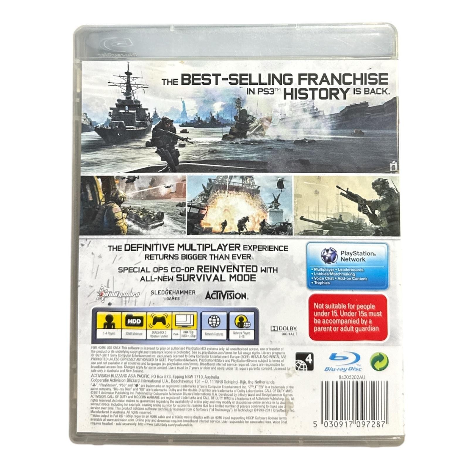 Call Of Duty Modern Warfare 3 PS3 Game Activision PAL MA15+ Shooter 2011