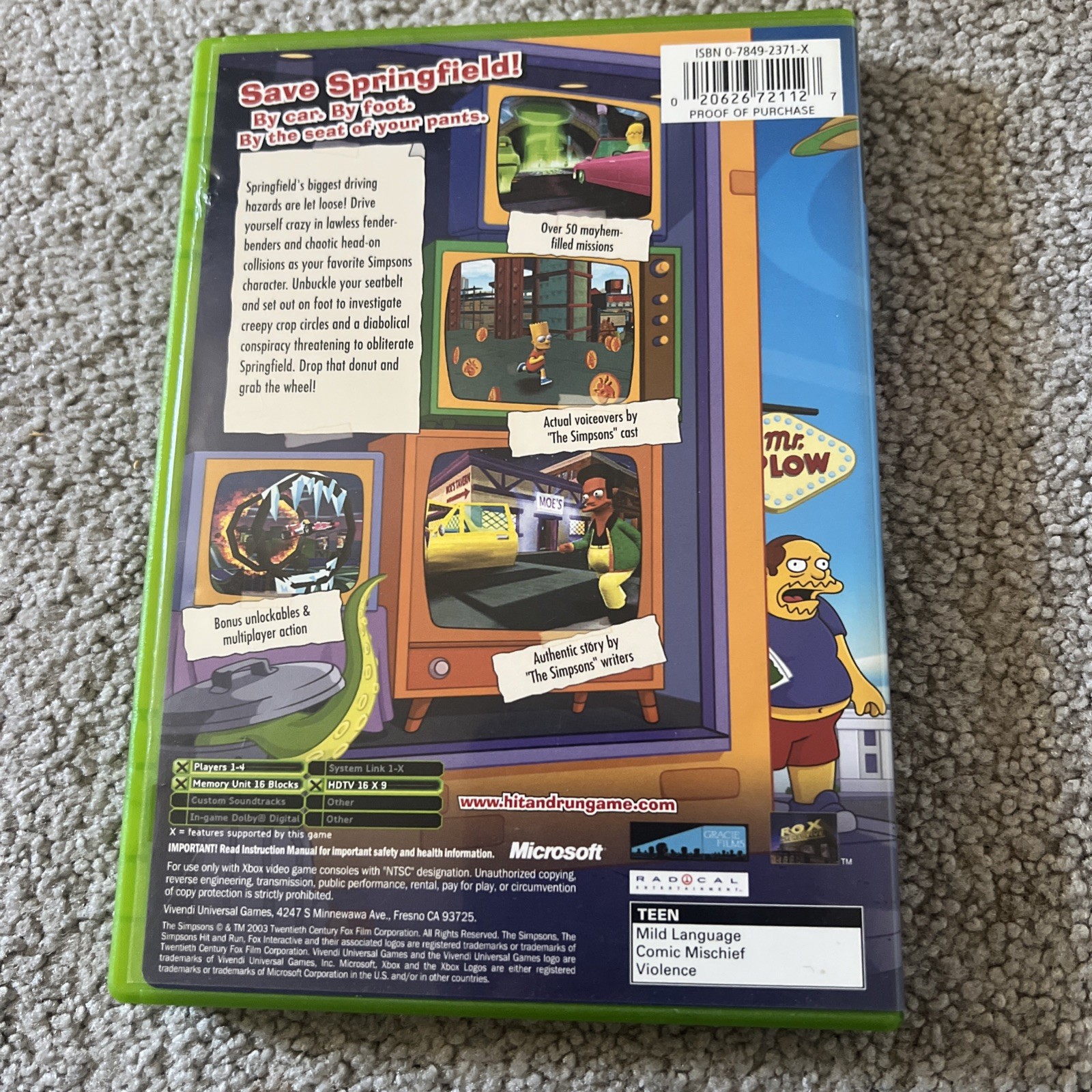 The Simpsons: Hit & Run (Microsoft Xbox, 2003) Case & Cover Art Only – No Game