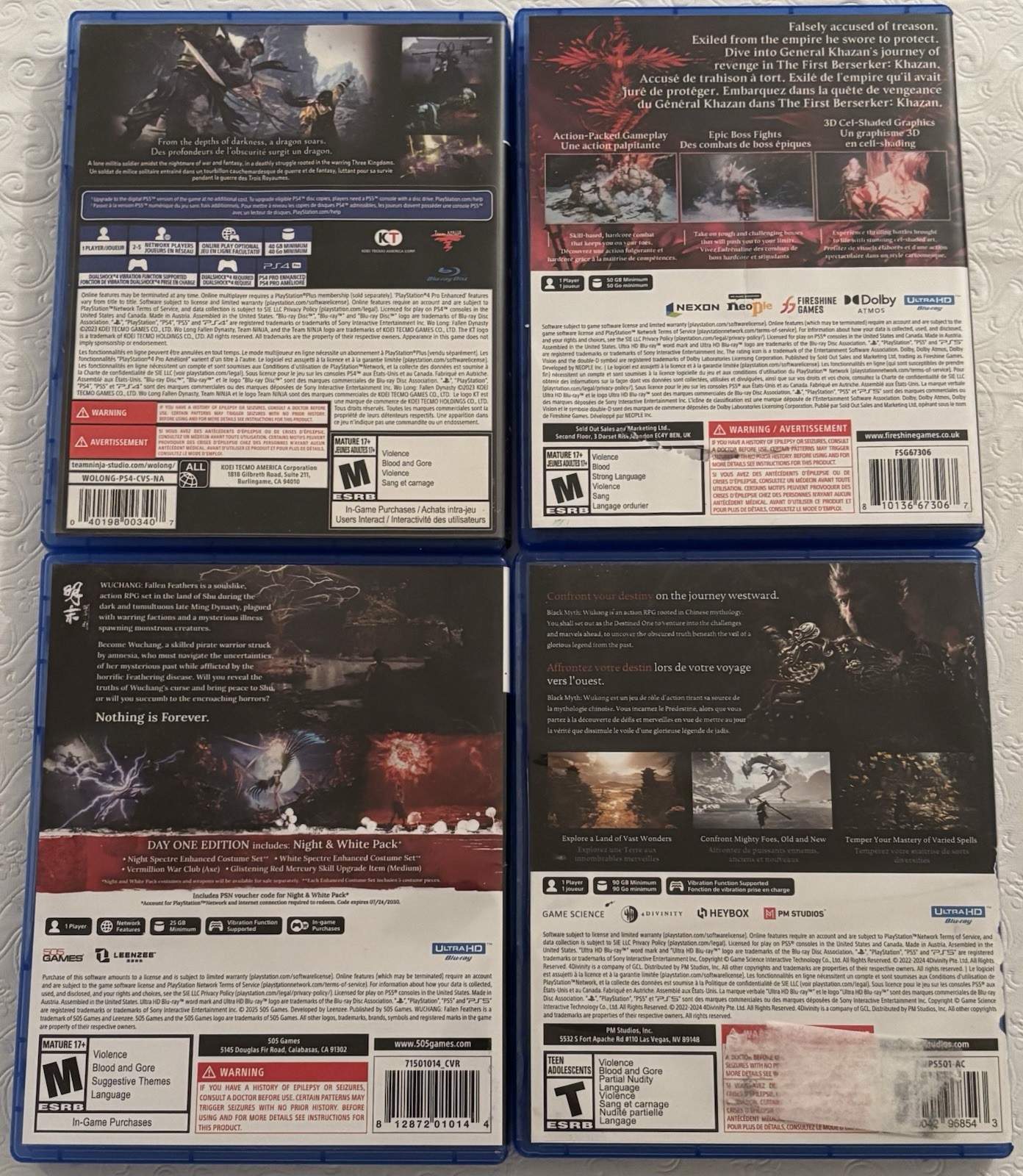 Wukong + Khazan + Wuchang + Wo Long Ps4 PlayStation 5 Ps5 *READ Case Damage*