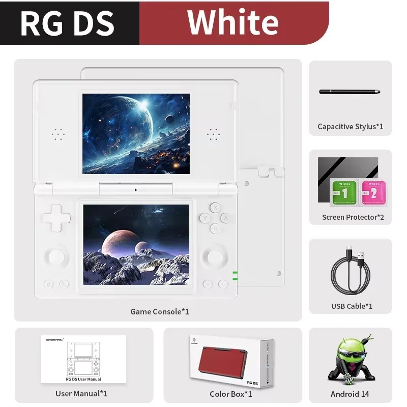 ANBERNIC RG DS Handheld Game Console 4″ IPS Multi-touch Dual-screen (Flip)