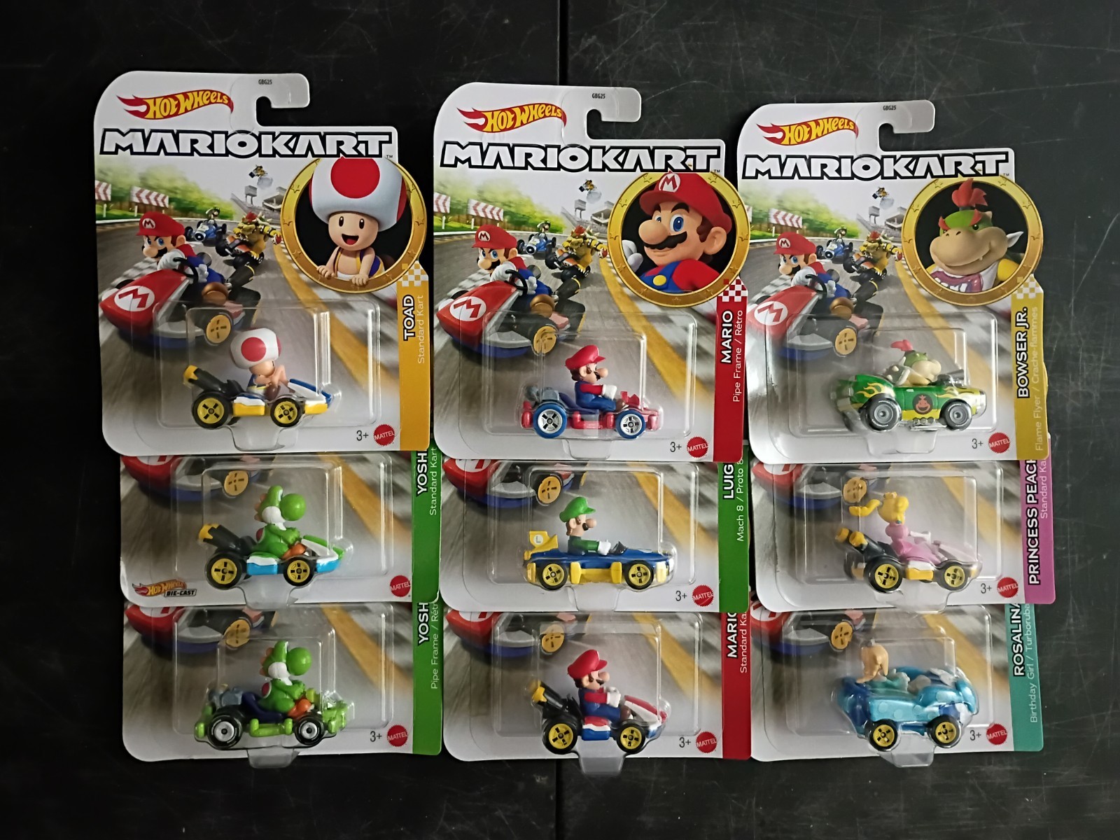 9-PK SUPER MARIO KART Hot Wheels Lot Rosalina Bowser JR Yoshi Toad Peach Luigi