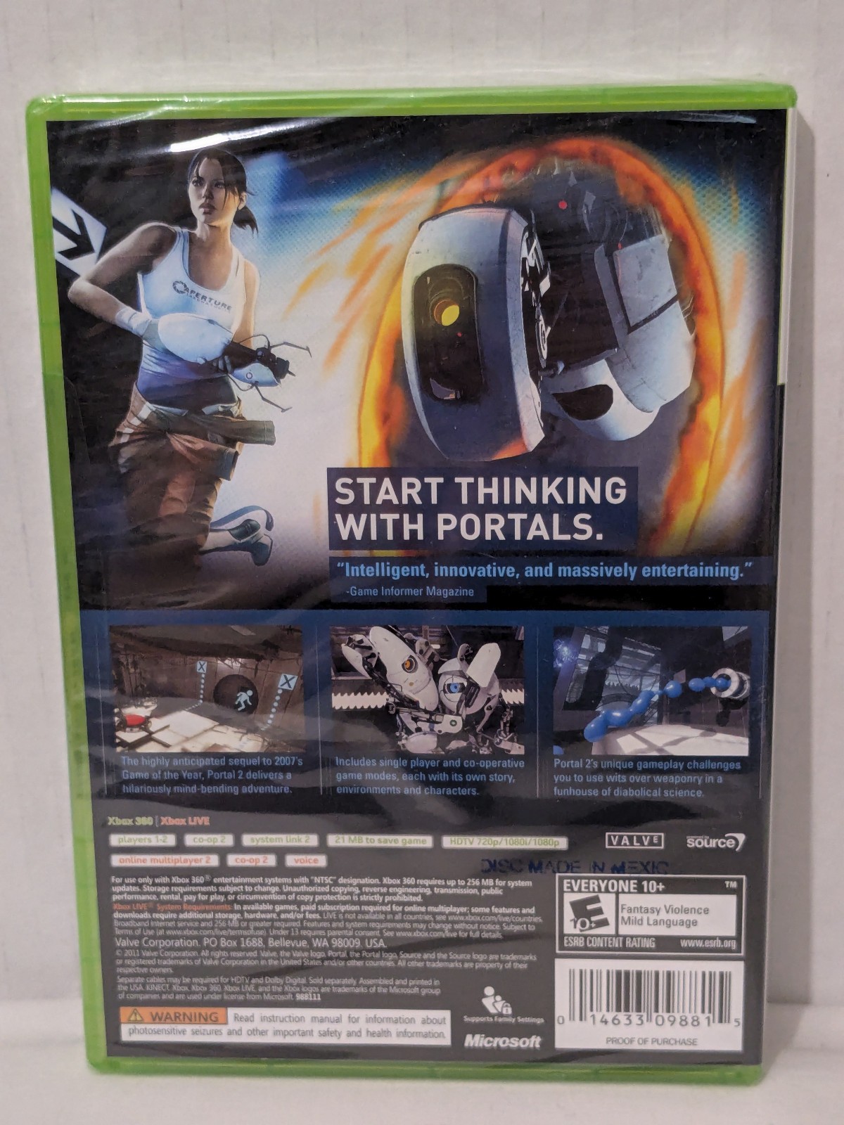 White Label Portal 2 (Microsoft Xbox 360, 2011) NEW