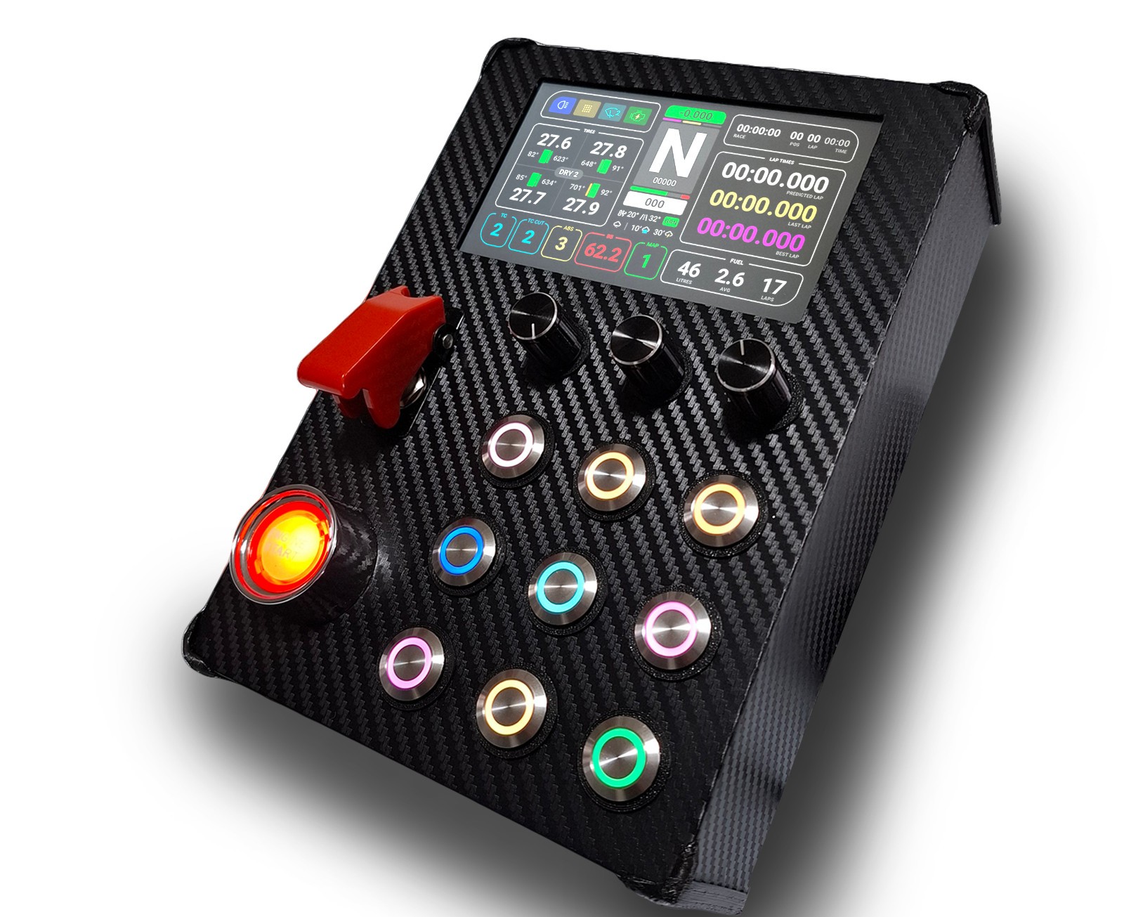 Simracing Buttonbox Display Dashboard 5″ RGB Metal Buttons Light Lever Start ENG