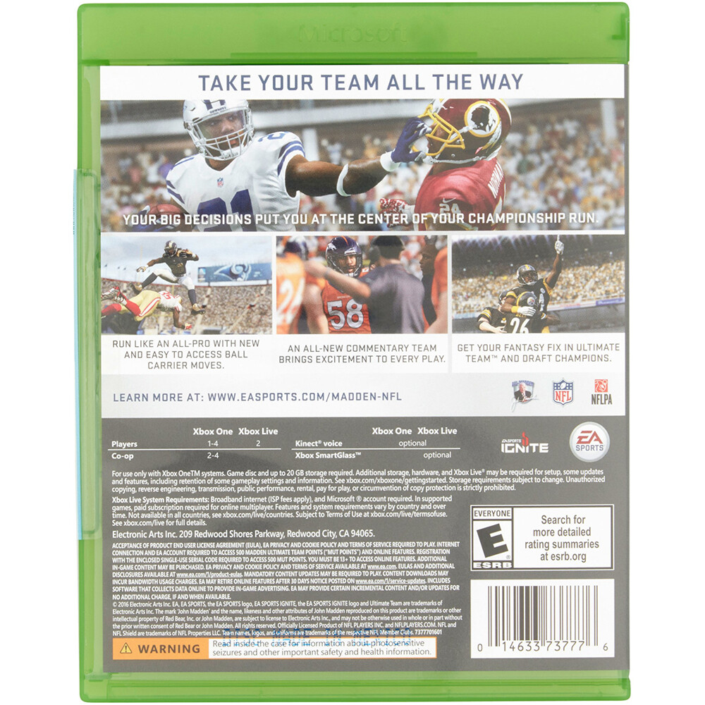 EA Sports Madden NFL 17 Xbox One Video Game Navy White Cover