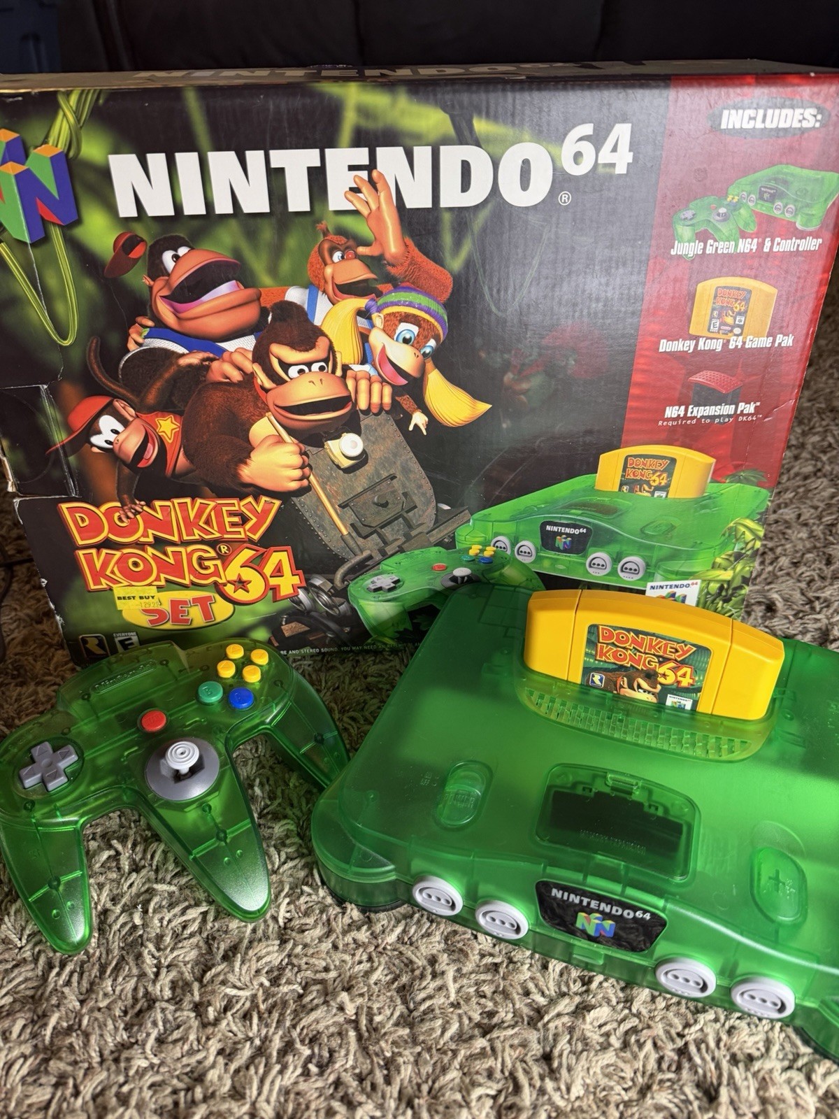 Nintendo Donkey Kong 64 Set Jungle Green Console W/Box SEE PICTURES Free Ship