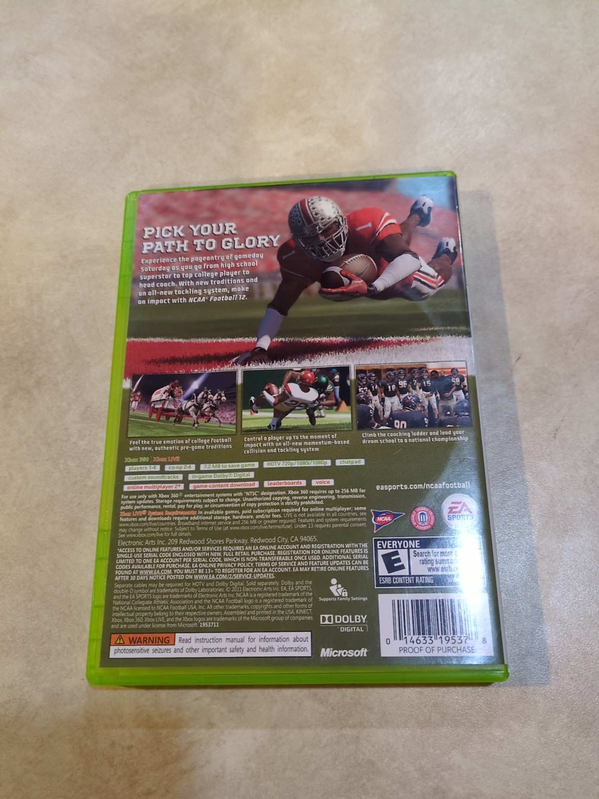 NCAA Football 13 (Microsoft Xbox 360, 2012) Game & Case