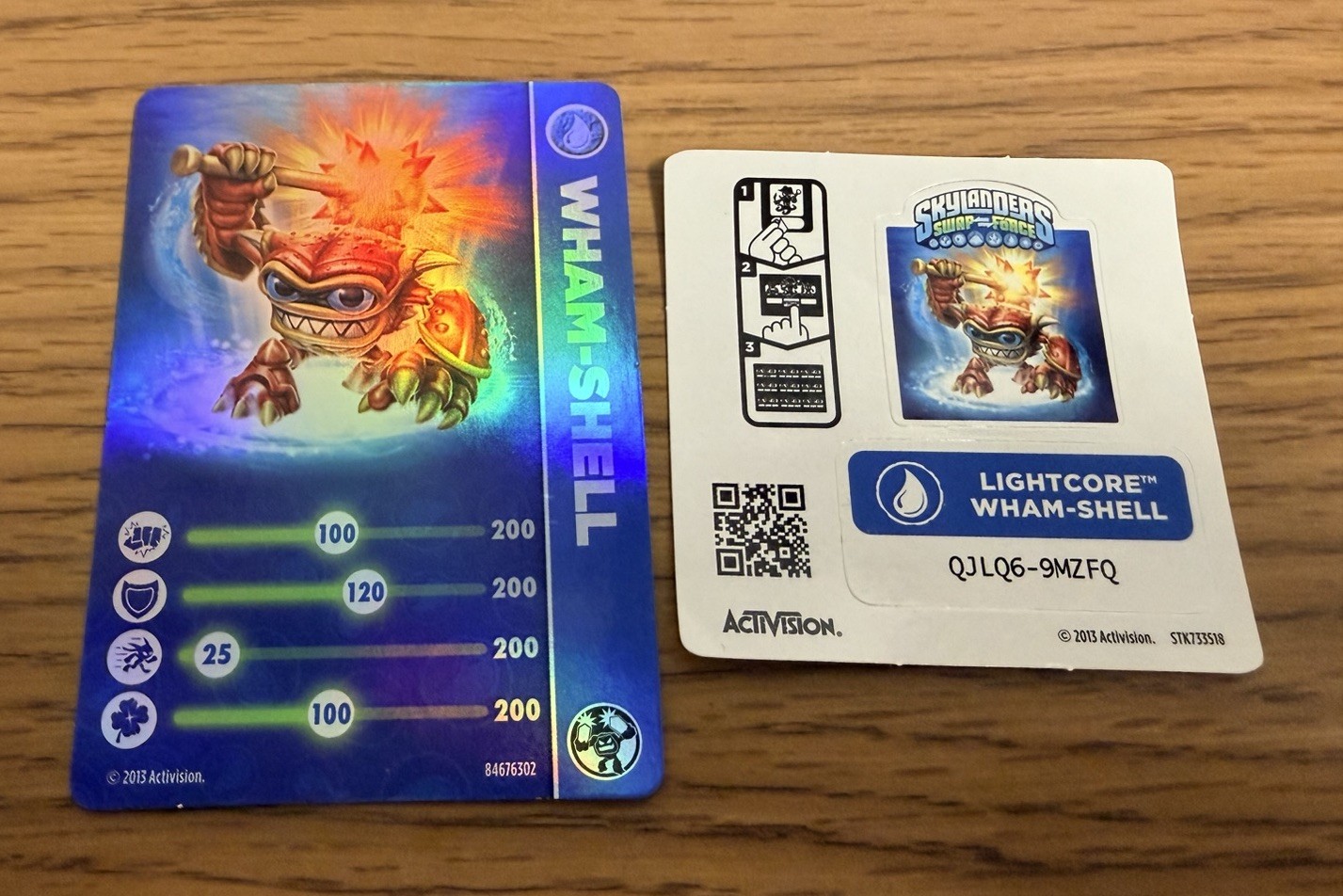 Skylanders Swap Force Wham-Shell Lightcore 84676888 2013 W/ Stat Card Sticker