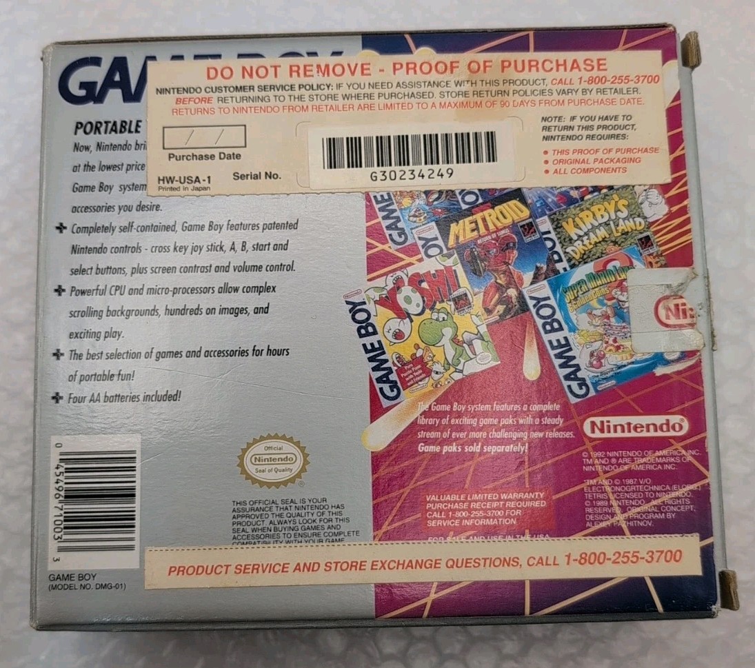 Original Nintendo Gameboy DMG-01 Gray CIB *Matching Serial* Rare – Excellent