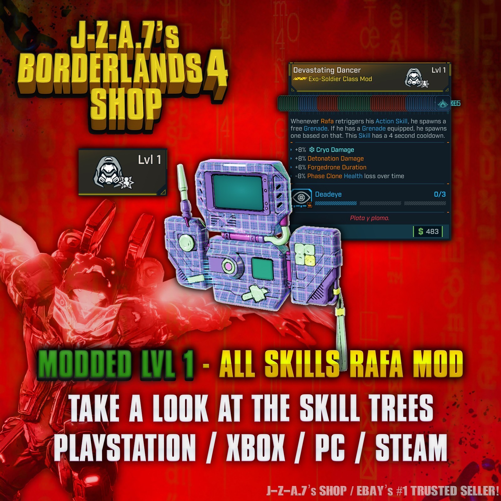 Borderlands 4✨ MODDED LEVEL 1 ONE ALL SKILLS RAFA CLASS MOD BL4 ✅PC-PS-XBOX✨