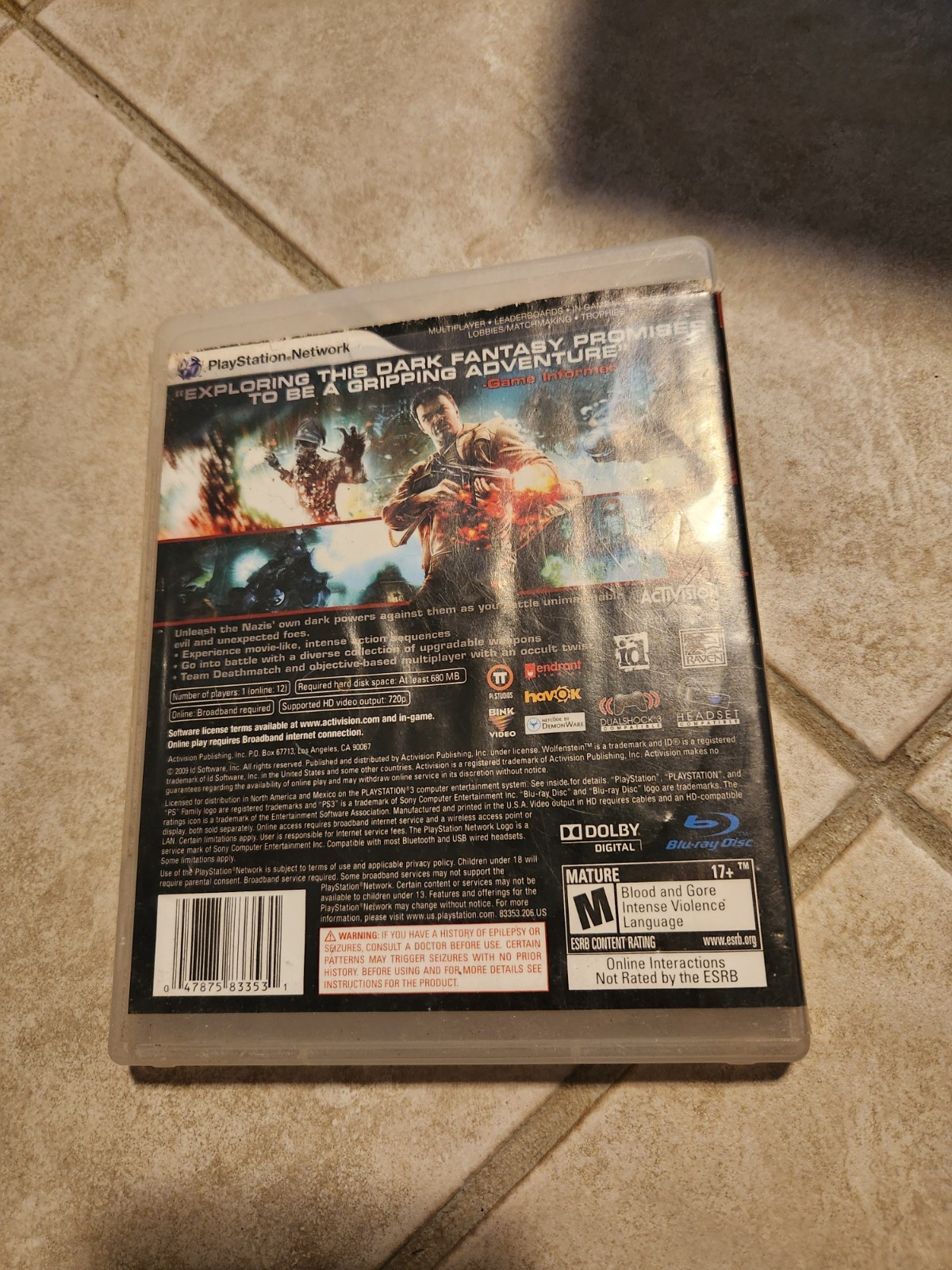 Wolfenstein Ps3. No Manual.