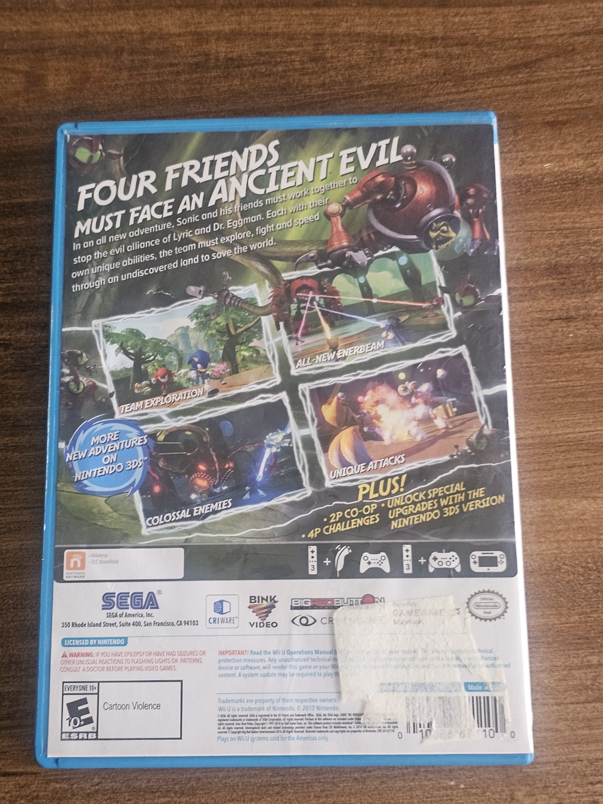 Sonic Boom: Rise of Lyric (Nintendo Wii U, 2014) Tested DAMAGED BOX CIB USED