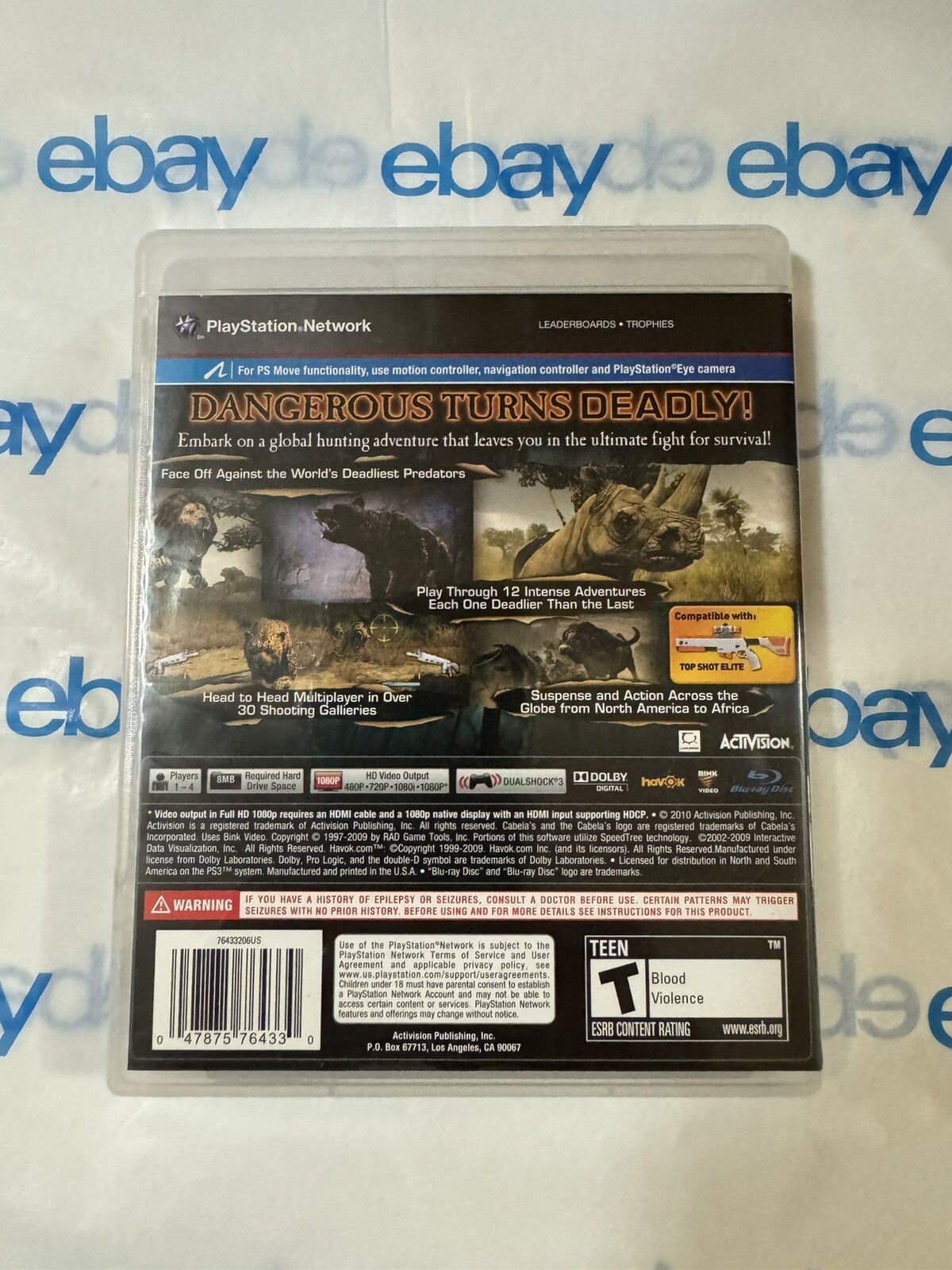 Cabelas Dangerous Hunts 2011 PlayStation PS3 Complete with Manual 3D glass’s