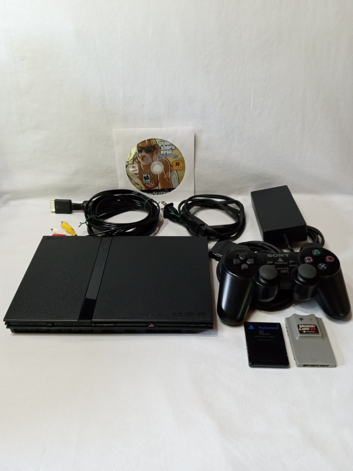 PlayStation 2 PS2 Slim SCPH-77001 Console OEM Cables Controller & More Tested