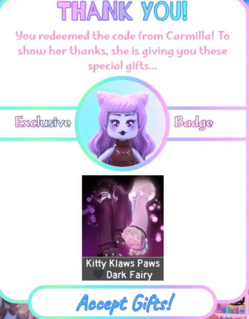 Royale High Mystery Friend Carmilla [ Discontinued ] CODE! – Info in Description