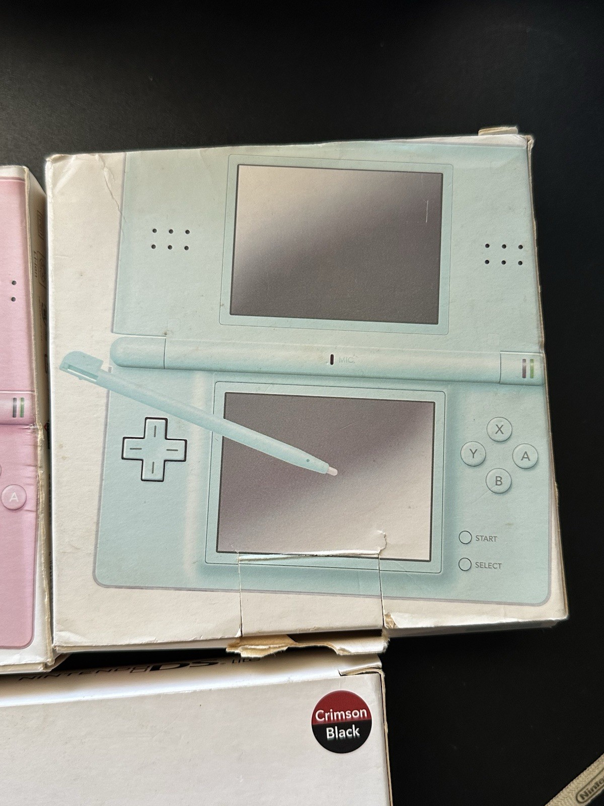 Lot 3 In Box Nintendo DS Lite Crimson Red Black Ice Blue Noble Coral Pink Works