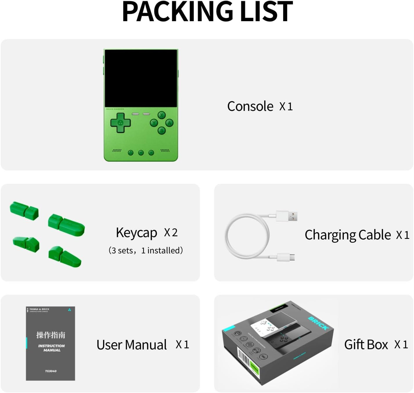 Trimui Brick Hammer Handheld Game Console with 3.2 Inch IPS Screen and 3000Mah B