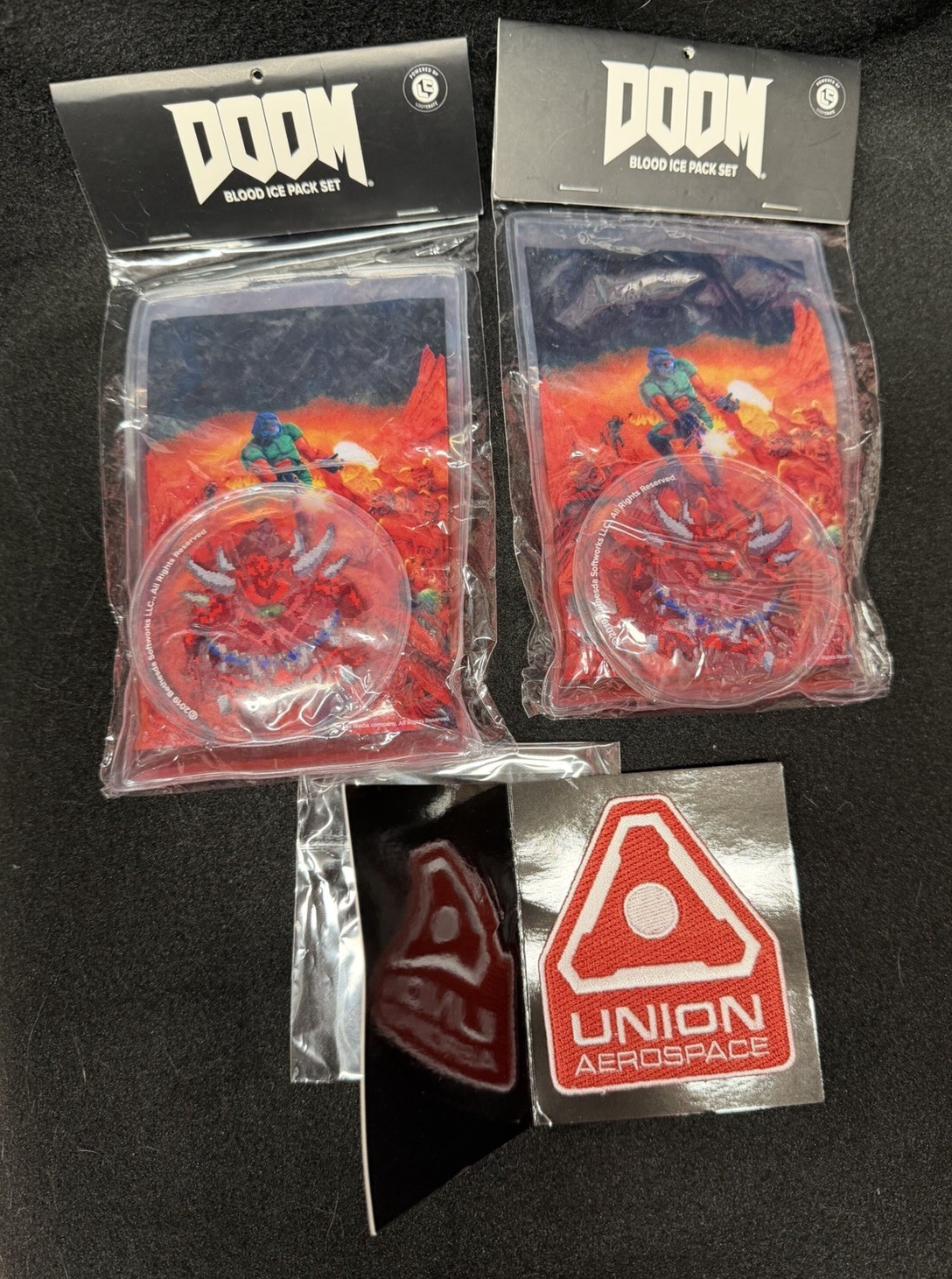 Lot of 3 LC DOOM UAC Union Aerospace Patch & x2 Blood Ice Pack Sets Cacodemon