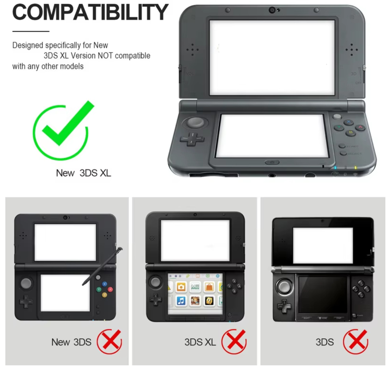 NEW Nintendo 3DS XL/LL Hard Protective Snap-on Cover Case – FREE STYLUS – USA