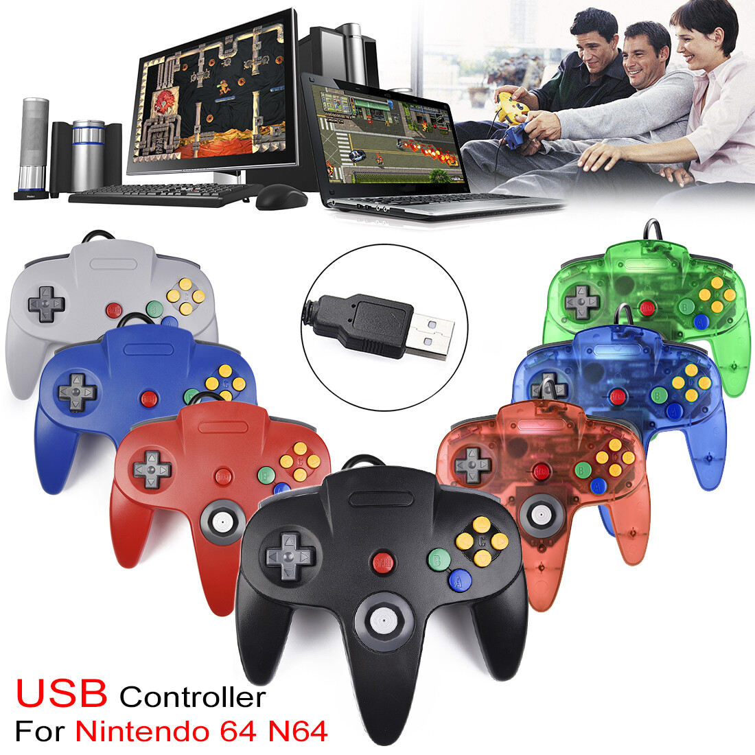 For Nintendo 64 N64 USB Controller Gamepad Joystick For PC MAC Raspberry Pi 3