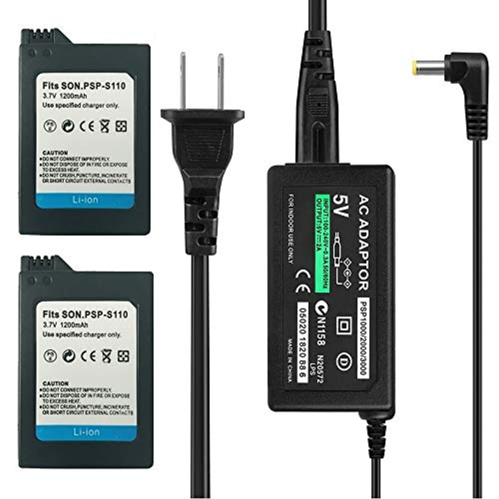 PCS PSP-S110 Rechargeable Replacement Sony Slim Battery AC Adapter 5V 2A Kit