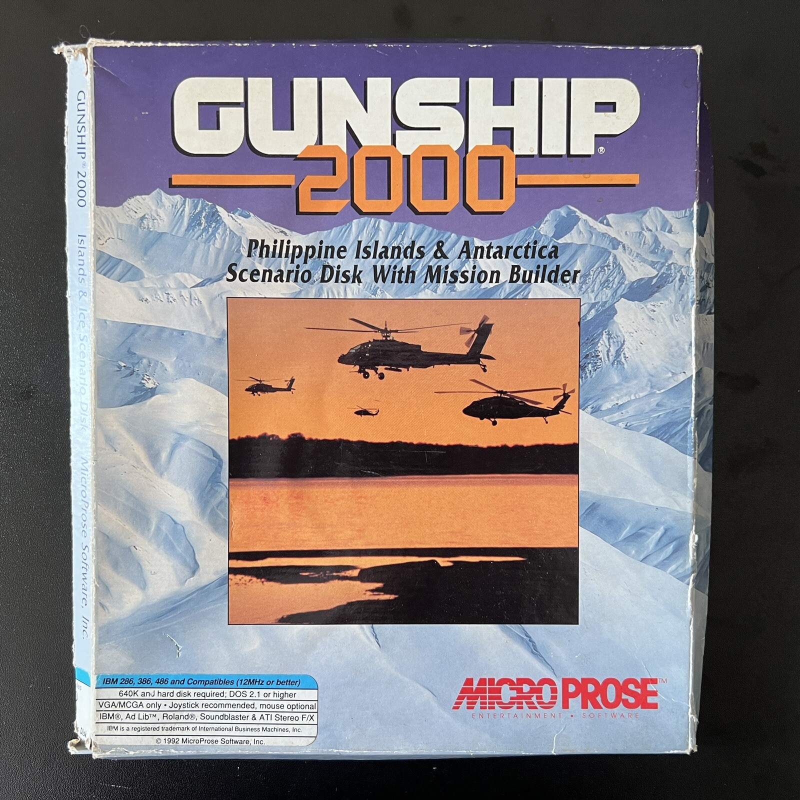 Vintage ‘92 IBM Micro Prose “Gunship 2000” Big Box PC Game w/Docs, 5.25” Floppy