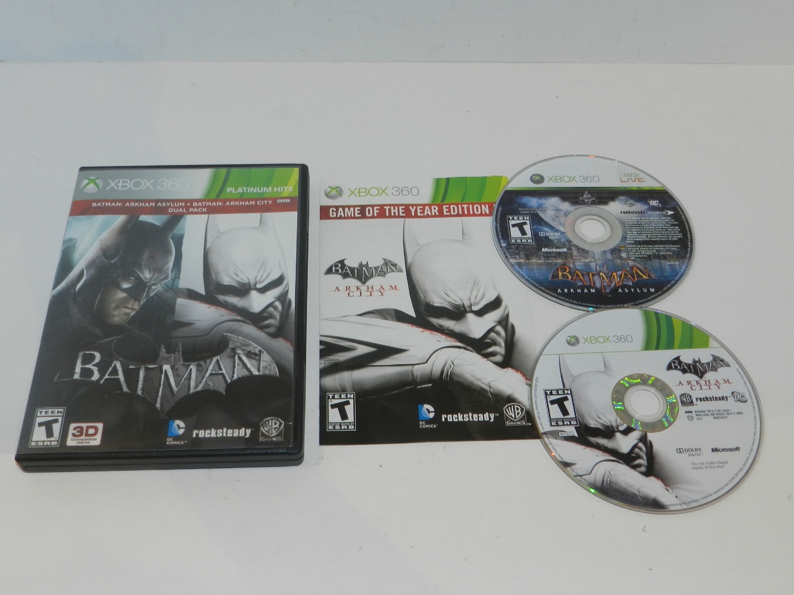 Batman Arkham Asylum + Batman Arkham City Dual Pack Xbox 360 Complete Tested