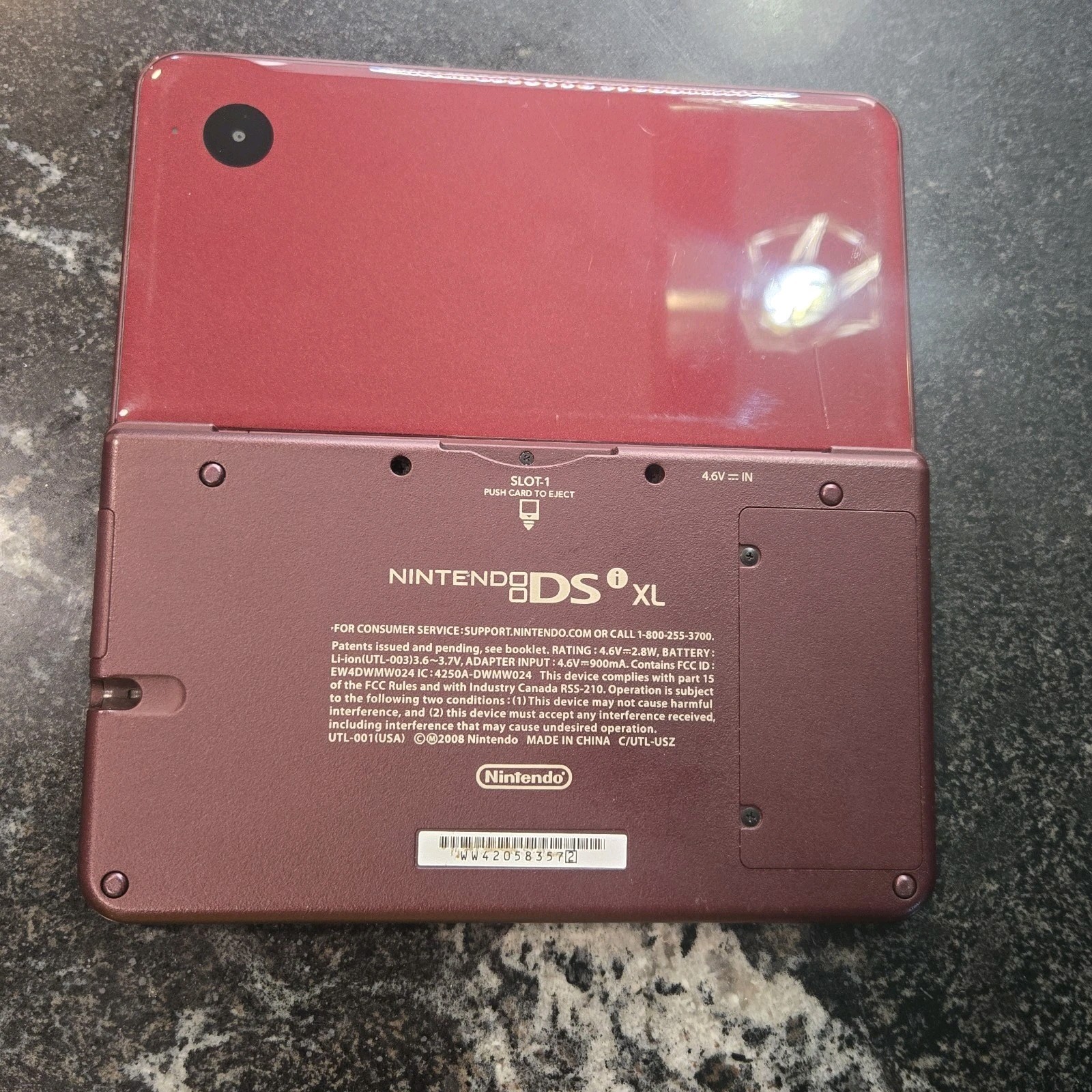 Nintendo DSI XL Burgundy/ Wine Red Console And Charger NO STYLUS Tested Working