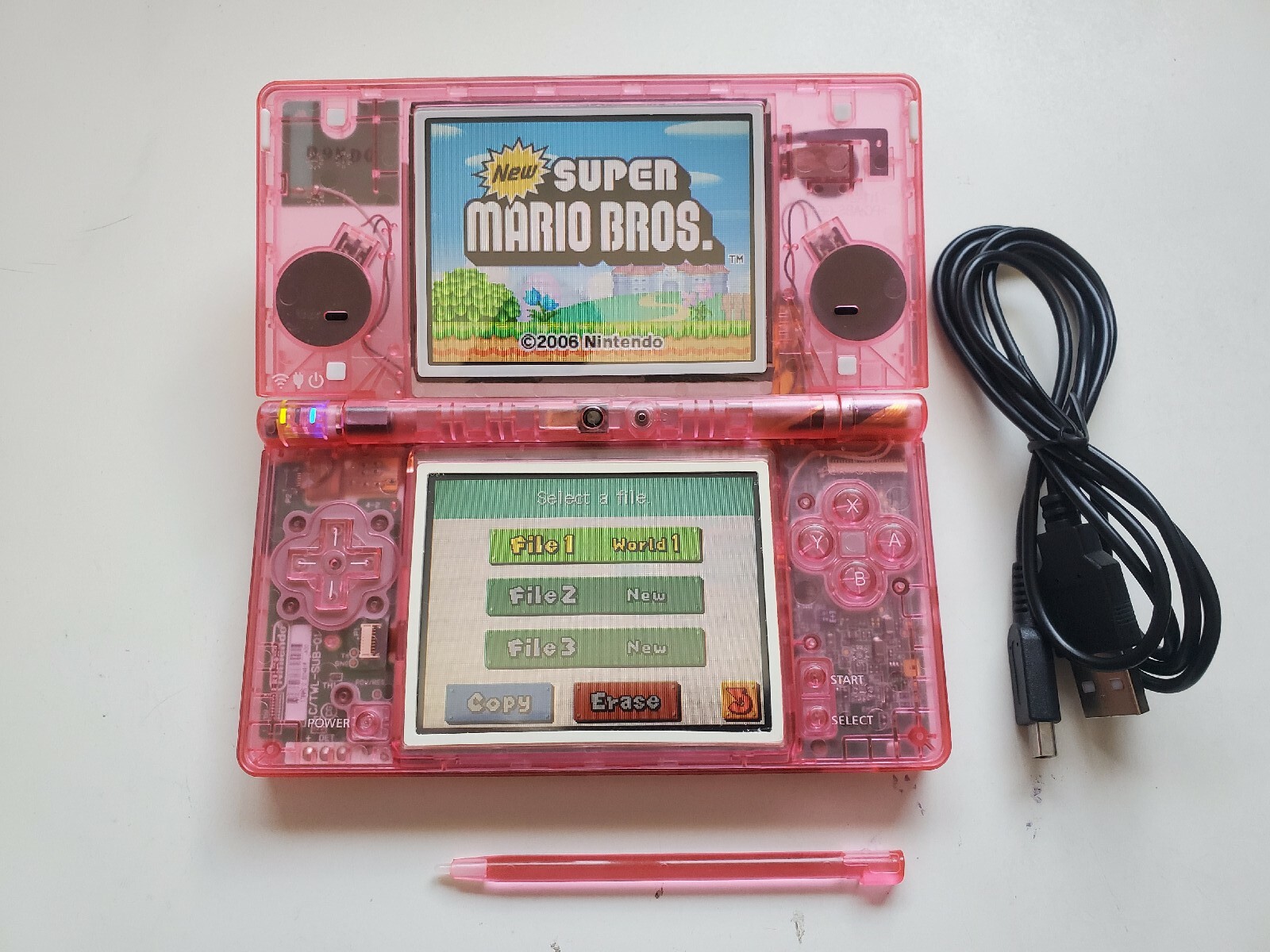 Nintendo DSi clear pink Handheld System+ charger FAST SHIPPING