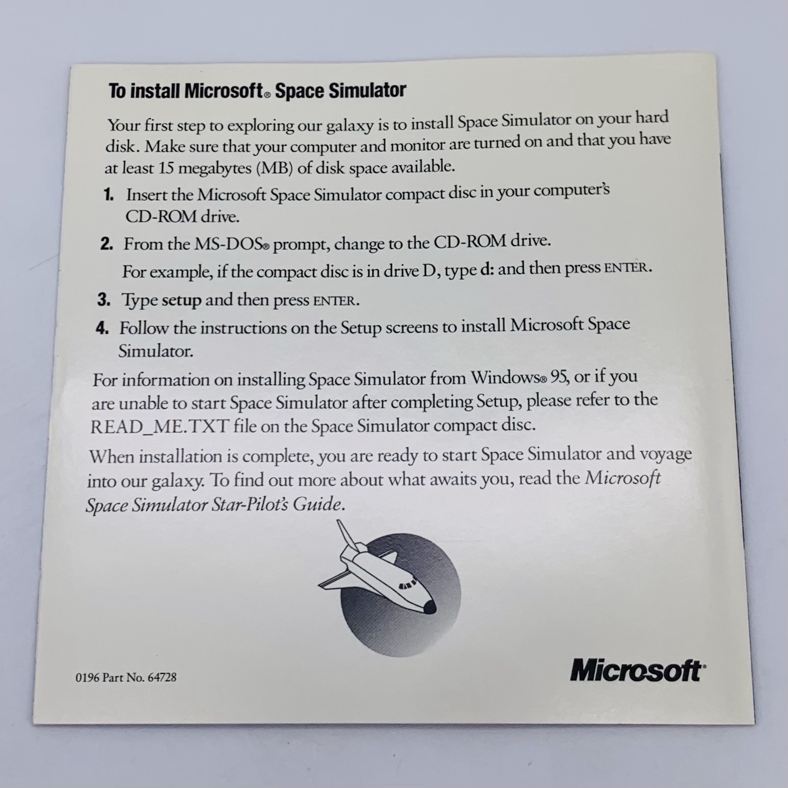 Vintage 1994 Microsoft Space Simulator MS-DOS Windows 95 CD-ROM PC CIB w/ Manual