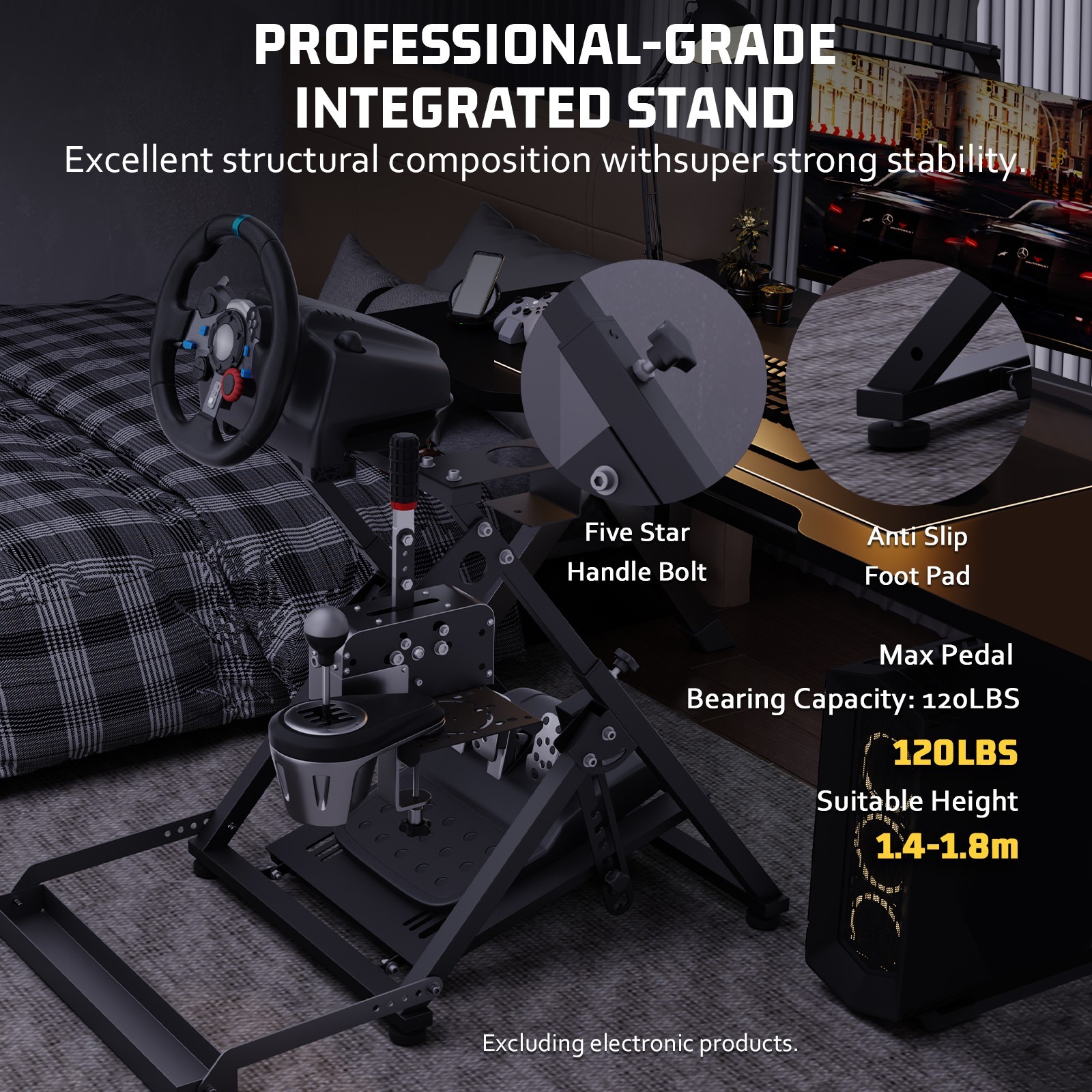Hottoby Steering Racing Wheel Stand Foldable Sim Cockpit Fits Logitech G920 G923