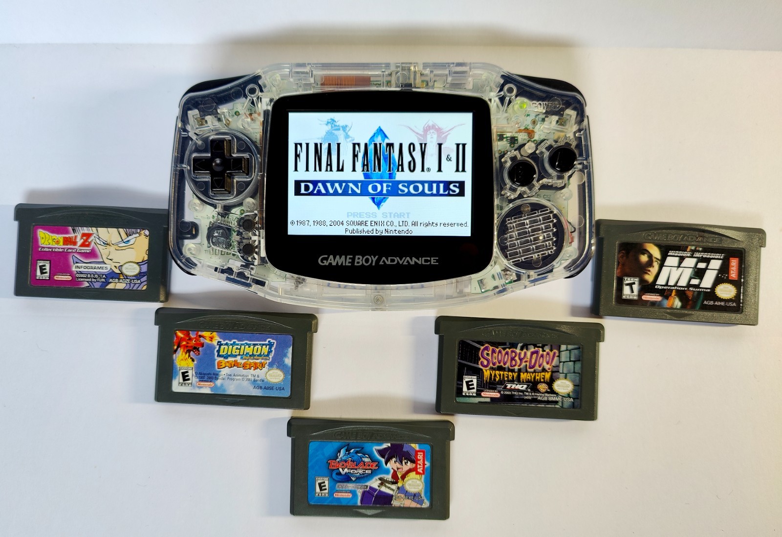 RetroSix Custom GBA Clear Glossy IPS CleanScreen Audio Mod Bundle + 6 Games Lot