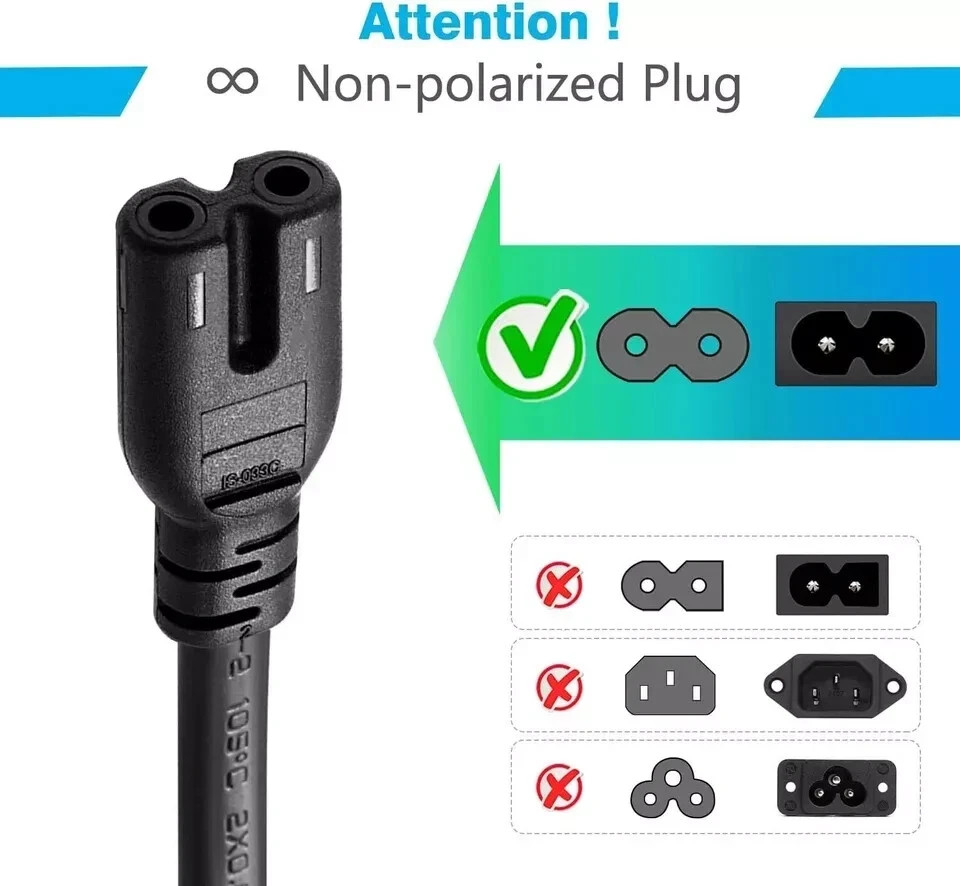 5FT 2-Prong Port AC Power Cord Cable for PS2 PS3 Slim PS4 Xbox Laptops Printers