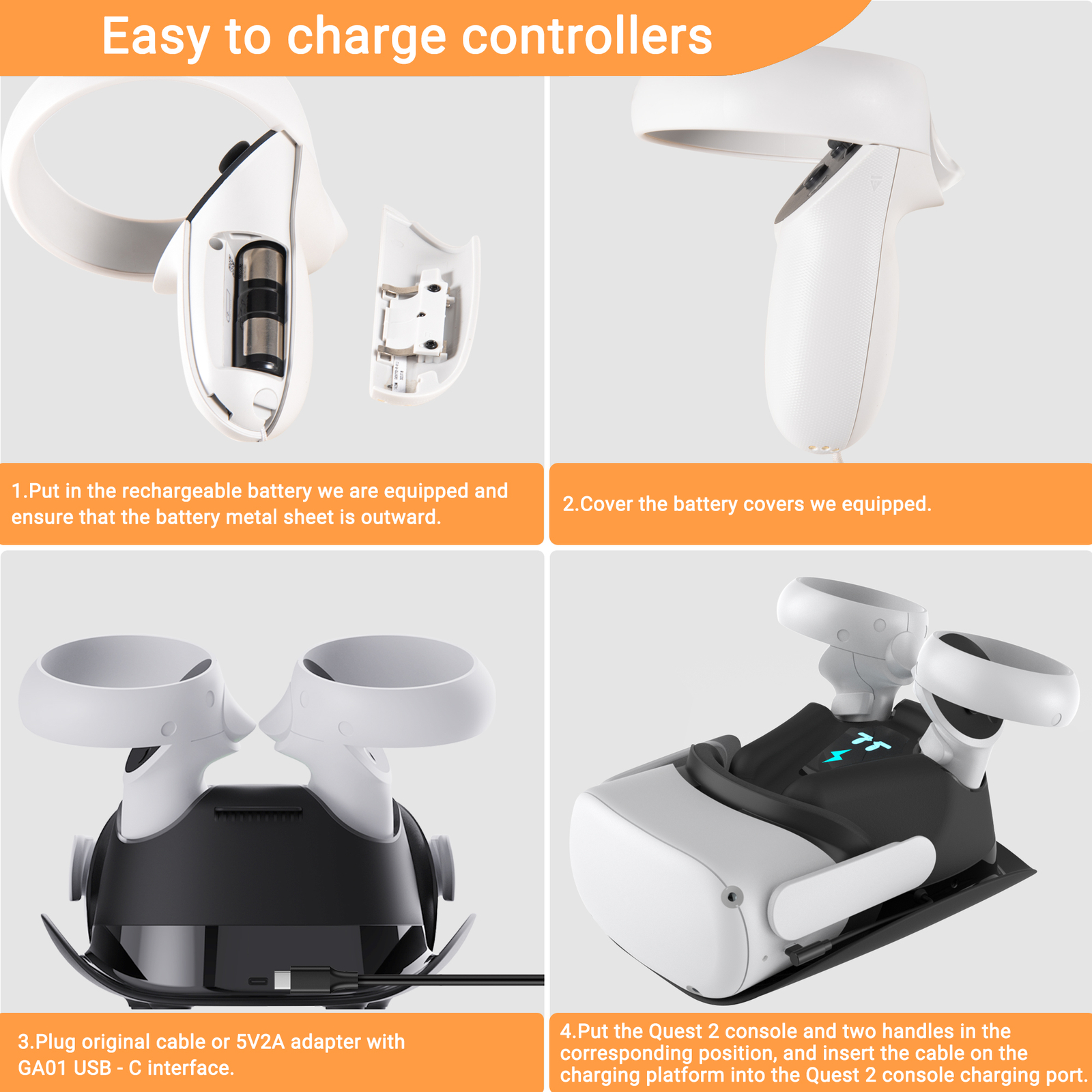 Charging Dock for Meta Quest 2, w/Magnetic Charging and 2 Rechargeable Batteries