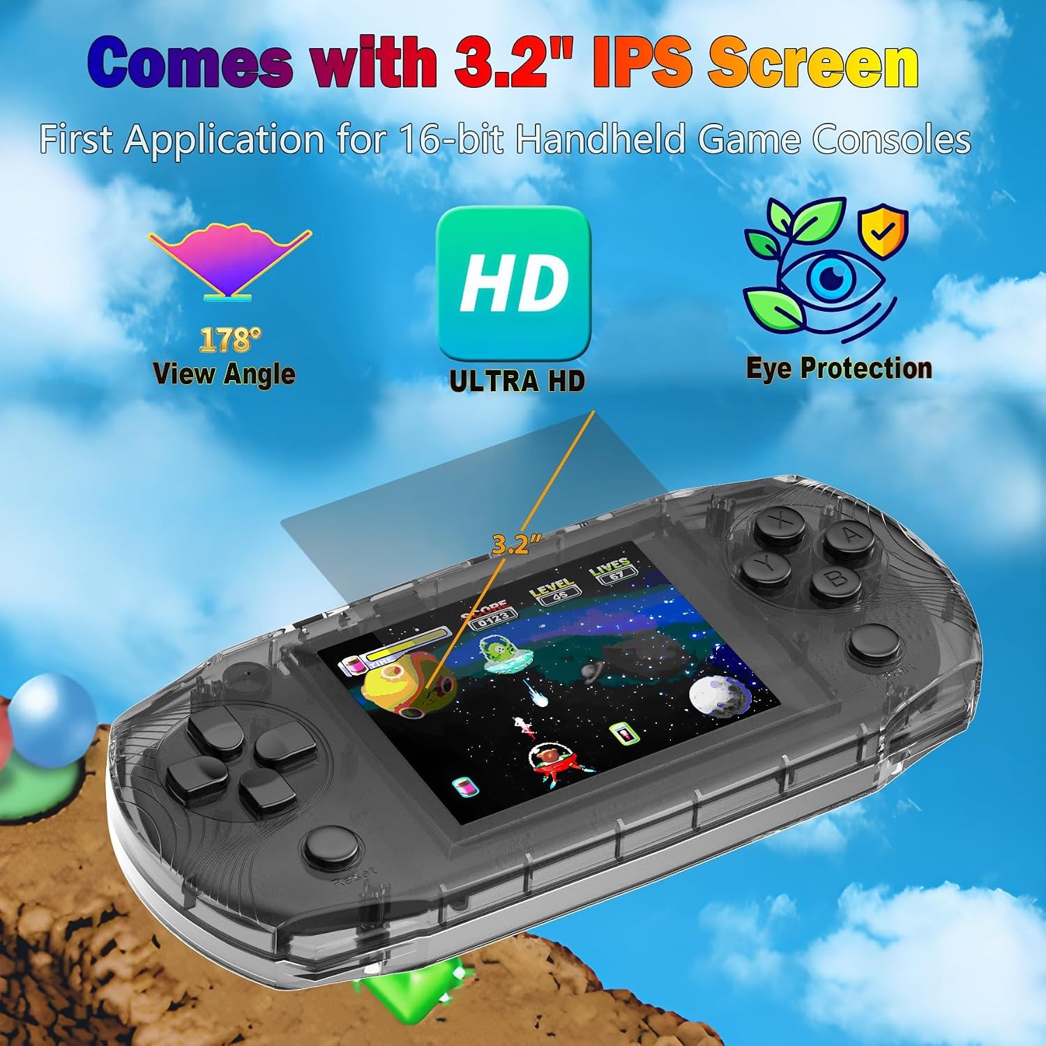 3.2in Handheld Game Console 100 Retro Games Rechargeable