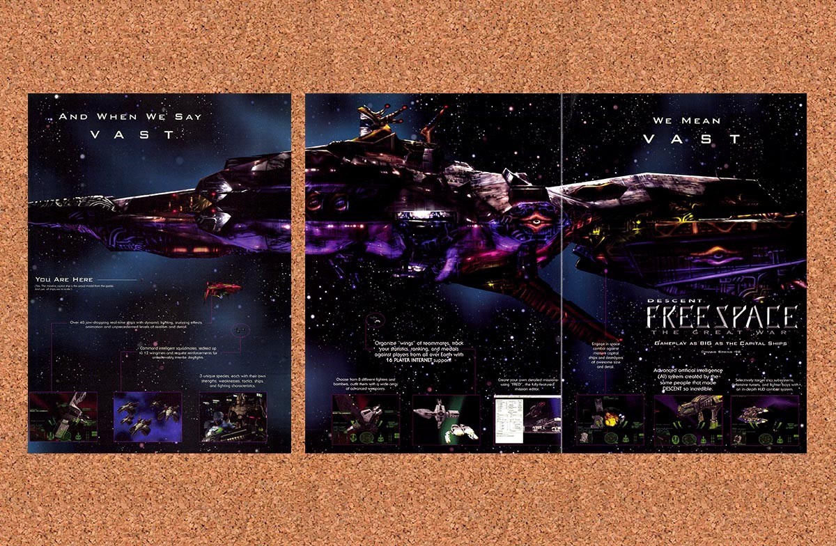 Descent FreeSpace Great War PC Original 1998 2-Part Foldout Poster 10.5″ x 22″
