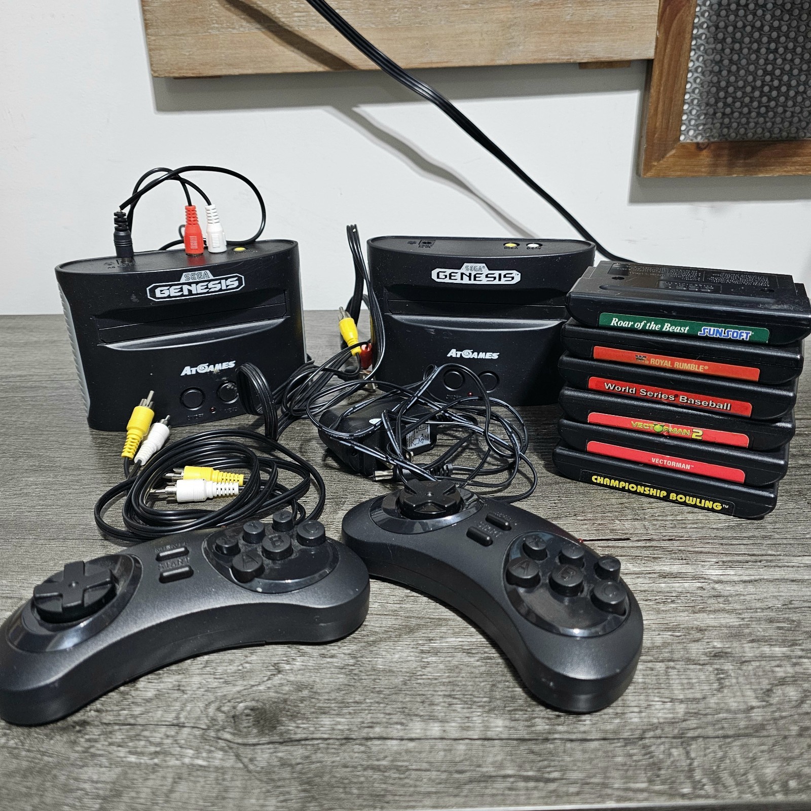 Sega Genesis At Games Video Game Bundle with Games Controllers & Wires Retro Vtg